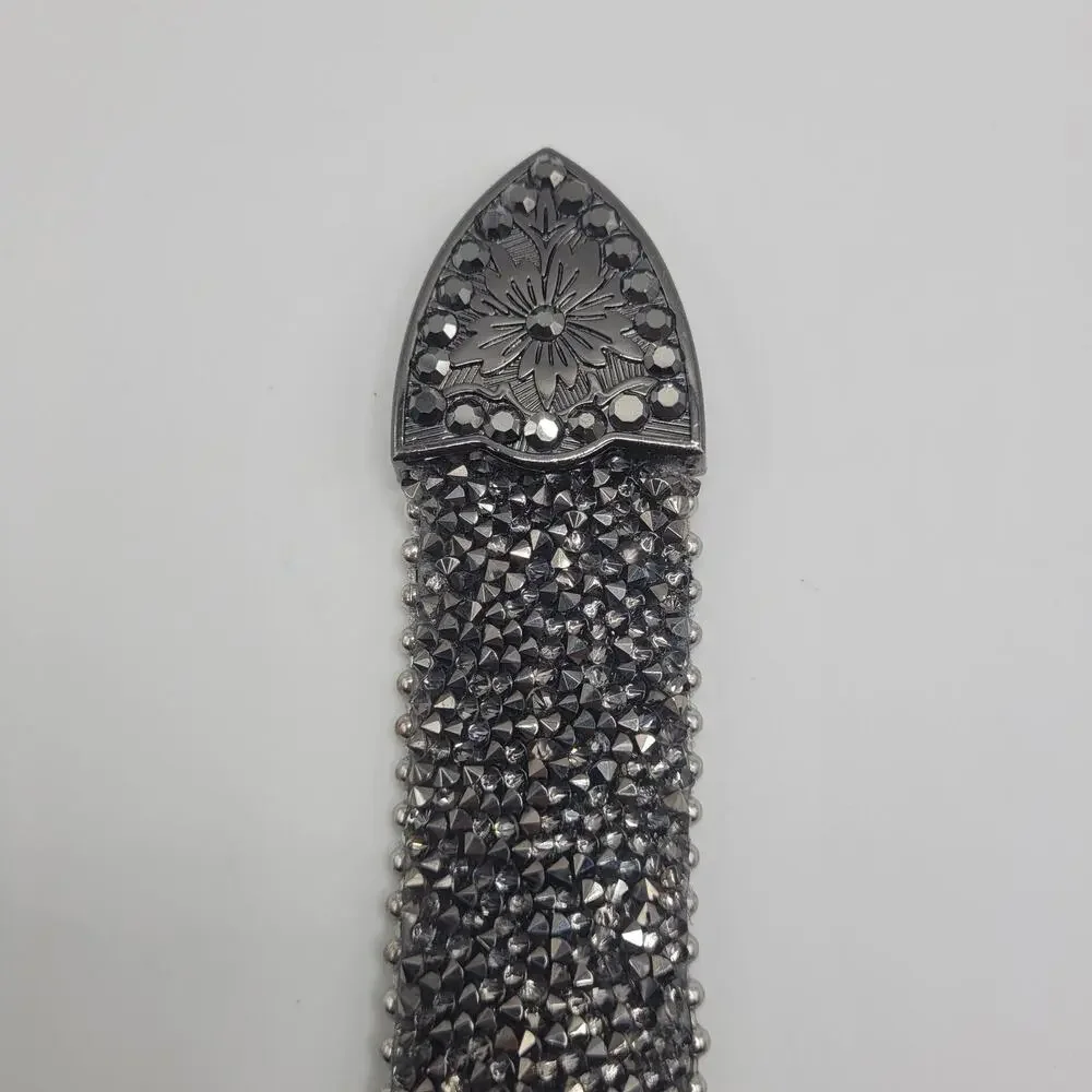 Silver Rhinestone Western Belt Large XL Leather Bling Cowgirl Rodeo Sparkly